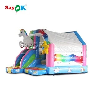 Pink Inflatable Unicorn Bouncy Castle For Kid Home Use Inflatable Bouncer With Slide