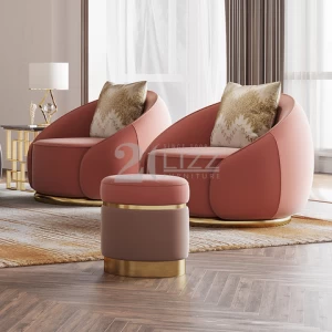 Pink Modern Design Lounge Fabric Velvet Golden Home Furniture Couch Living Room Sofa