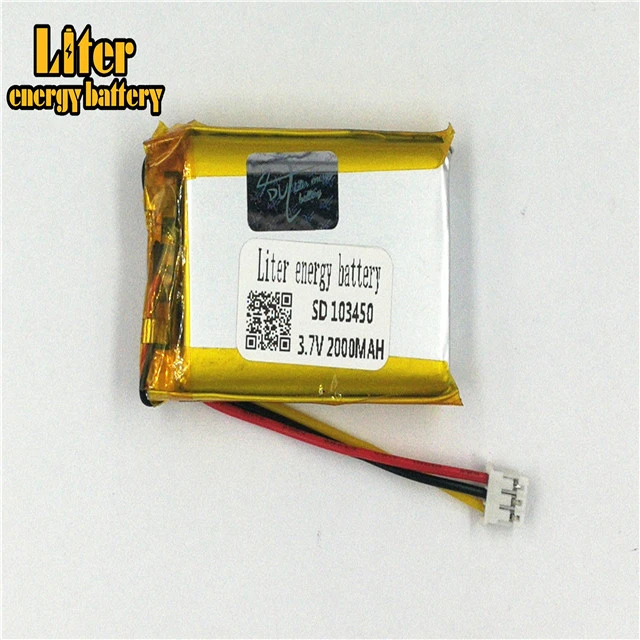 plug 2.0-3P Lithium Battery 103450  2000mah Rechargeable Li Polymer Battery PL LiPo Battery  with Wires