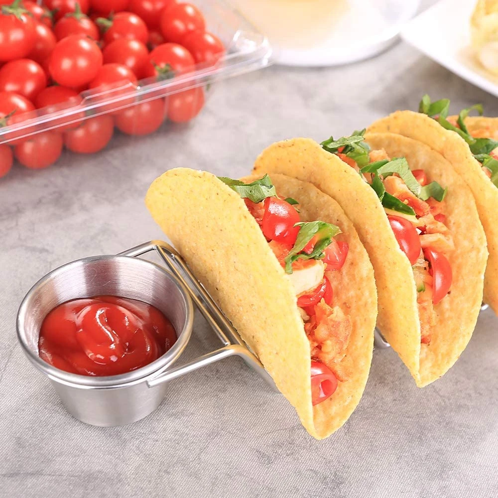 Premium Taco Truck Tray Style Mexican Food Stainless Steel Taco Holder Stand With Plate