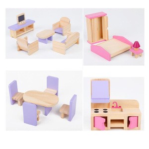 Pretend Toy Kids Wooden Doll Villa with Doll Room Furniture dollhouse