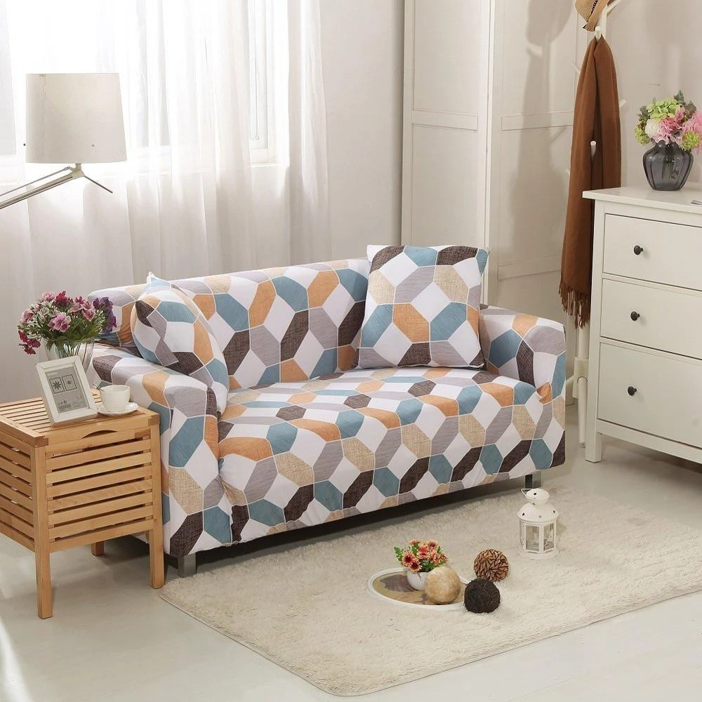 Printed Sofa Cover,  Polyester Fabric Stretch Sofa Cover Couch With Elastic Bottom And Straps