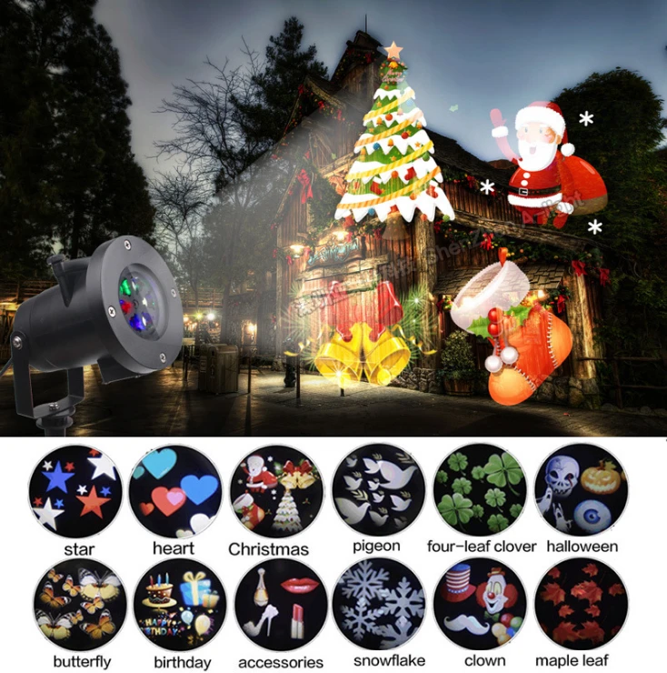 Promotion Price Outdoor LED Snowflake Laser Projector Christ 12 Slides Snowflake Indoor Outdoor Laser Christmas Lights Projector
