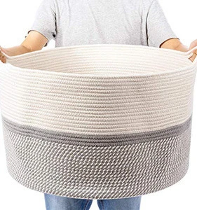 QJMAX Decorative White Large Rope Storage Basket for Living Room