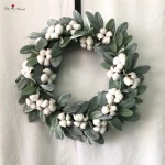 QSLHC-AF1147 New Design Door Decorative Green Flower Wreath Lambs Ears Wreath with Cotton