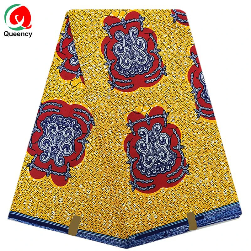 Queency 100%Cotton African Printing Wax Fabric Yellow Real Great Wax Fabric in Flower Patterns