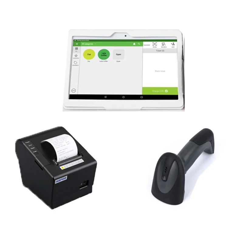 Retail White 10inch Tablet Android POS System and 58mm Bluetooth Thermal Receipt Printer