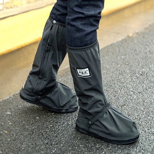 Reusable Men&#39;s Waterproof Rain Shoes Cover with Side Zippers Rain Boots Flat Overshoes Rain Gear for Motorcycle Bicycle Riding