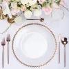round Cheap clear plastic charger plates glass beaded wedding deco elegant clear beaded rim glass charger plates with gold beads