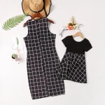 S64528B  Clothes for mother daughter dresses  clothes family matching outfits plaid dress