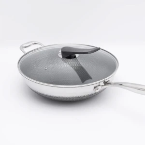 SHINING Food Grade Honeycomb Stainless Steel Wok With Glass Lid