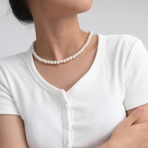 SHIXIN Minimalist Single Chain Boho Beaded Necklace Simulated Pearl Necklace for Women Jewelry Charm Collier Femme