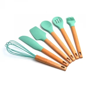 Silicone Cooking Utensils Set  11 Pieces Natural Wooden Handles Kitchen Cooking Tools with Spatulas for Non Stick Cookware