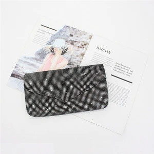 Silver Glitter Clutch Bag with Rhinestones Party Wear Envelope Evening Clutches Solid Color Ladies Handbag Purse