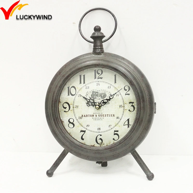 small round retro metal antique table clock