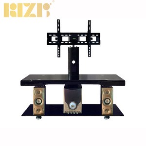 Smart  TV Stand with speaker with Bluetooth function  32&quot;~65&quot; Floor Table black Top Glass Tv Stand Base With bracket
