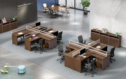 Staff Desks Office Workstation Furniture 4 People Workstation Modular 4 Seaters Partition Staff Working Table