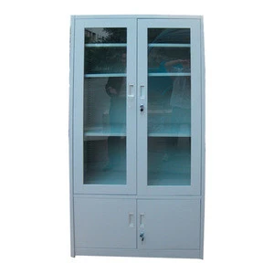 Stainless steel cupboard file cabinet with double glass door