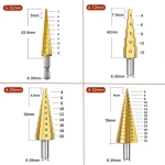 Step Drill Bit Set HSS 4241 Round Shank Unibit Double Spiral Flute Step Tapered Drill Bit Set for Metal Drilling