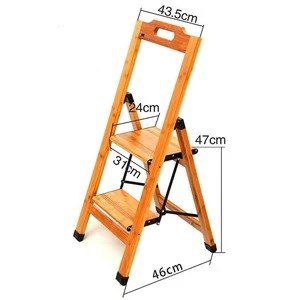 Step Ladder Folding Stool 2 Step, Bamboo Indoor Portable Wide Pedal, 150kg Capacity
