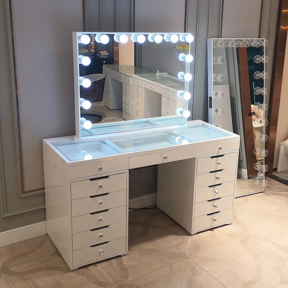 Stock on USA! Docarelife Modern Bedroom Set 13 Drawer Dressing Makeup Vanity Table with Mirror