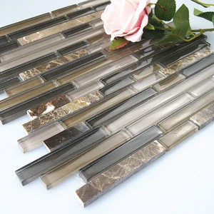 Strip glass mix marble mosaic for interior wall decoration