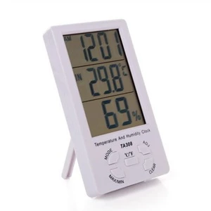 TA308 Digital LCD Temperature Humidity Meter with Clock Household Thermometer