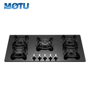 Tempered glass built in/table 5 burners cooker gas cooktop