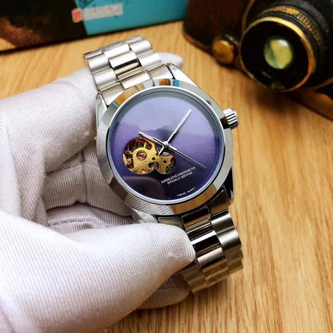 Top New Stainless Steel Mens Automatic Mechanical Business Relojes para hombres Watches Wristwatches