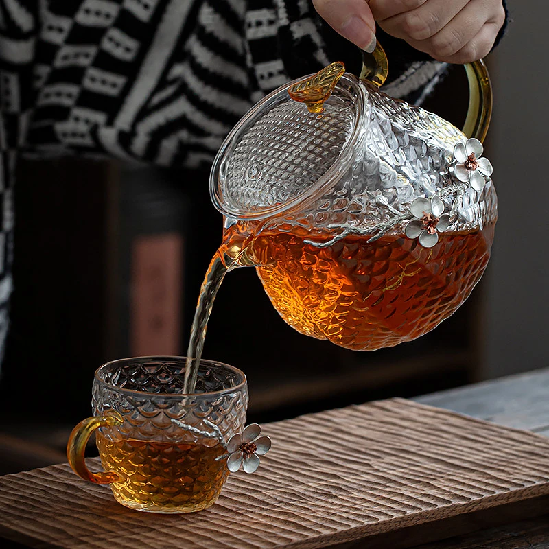 Transparent high borosilicate teapot heat resistant glass tea pot pyrex glass teapot sets with warmer