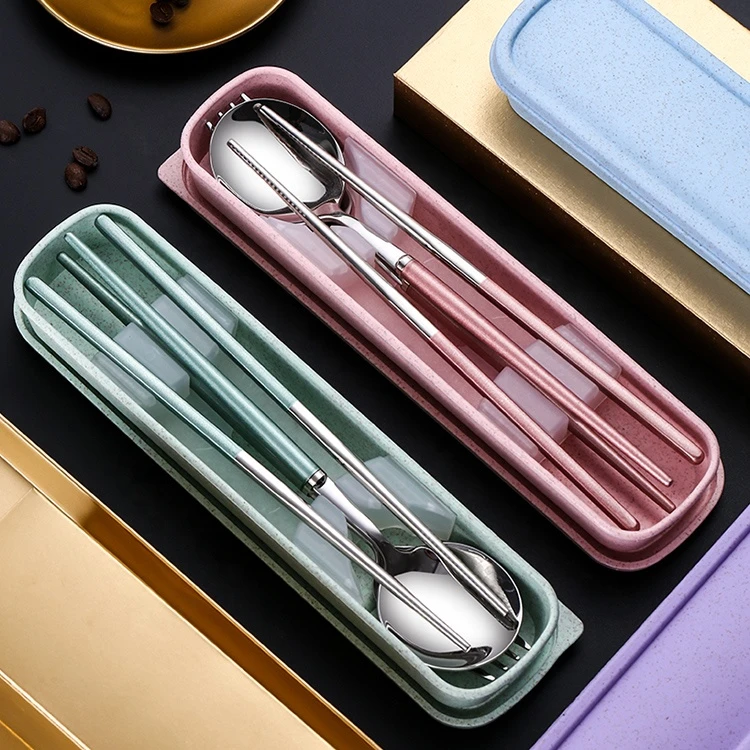 Travel carry cutlery spoon fork chopsticks 304 stainless steel cutlery set