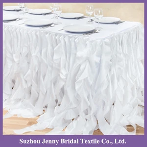 TS017T 21ft polyester taffeta curly willow table cloth different designs of table skirting for birthday