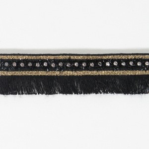Unique black  fringe ribbon trim with crystal bead