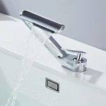 Unique Single-Handle Brass Faucet with Ceramic Valve Black Gold Chrome Artistic Waterfall Tap for Bathroom Single Hole Mount