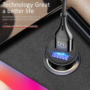 Usams Wholesale 3.1A Dual Ports Metal Fast Charging Car Charger Accessory Universal Mini 2 USB Quick Charger Adapter