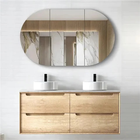 Vanity wooden panel bathroom cabinet with mirror high end knock down bathroom mirror cabinet with light
