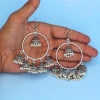 White Color Oxidised Ring Bali Earrings
