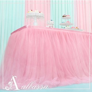 white table cloth Tulle Table Skirt for church christmas party Wedding Table Skirting decoration