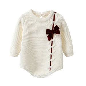 Wholesale autumn infant kids long sleeve romper baby girls cotton knitted triangle fart clothing