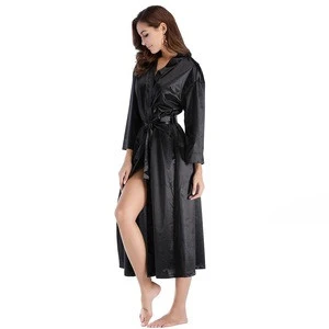 Wholesale  Deep V-Neck Bath Robe Sexy  Summer Silk Satin Nightgown Long