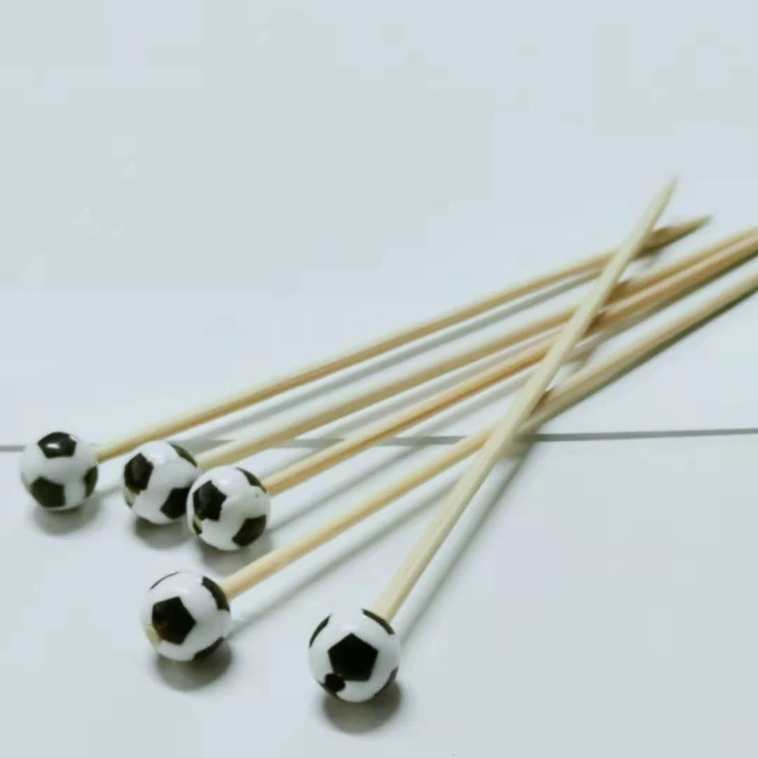 Wholesale Disposable Decorative Black and White Ball Bamboo Fruit Cocktail Picks 100% Nature Bamboo Fruit Picks Stick
