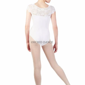 Wholesale High Quality Kids Girls Spandex Short Sleeve Lace Ballet Dancewear Leotard