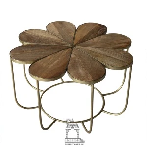 Wholesale latest Industrial &amp; vintage Indian solid &amp; Iron metal wooden flower shape coffee table