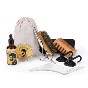 Wholesale Private Label Male Grooming Kit Hand Made Mens Wooden Beard Comb And Brush Kit