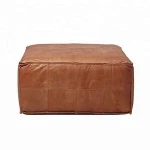 Wholesale real leather ottoman pouf low floor cushion sofa salon footrest vintage bar stool ottoman coffee table