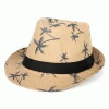 Wholesale Summer Panama Jazz Fedora Hat Men Coconut Trees Pattern Paper Straw Sun Hats With Black Ribbon Beach Sunhat