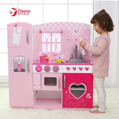 Wholesale Toy Child Toy Educational Pretend Play Wooden Pink Kitchen Toys Set Supplier