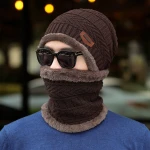 Winter Hats Bonnet Knit Cap Slouchy Plush Lining Head Neck Warmer Beanie Hat Men winter hat and scarf set for Skiing Cycl