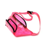 Women fashion logo custom neon green transparent blank PVC plastic glitter fanny pack pink