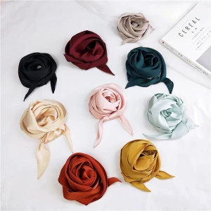 Women Fashion Ribbon Silk Scarf Beautiful Solid Design Girls Neckerchief Hair Band Bag Handle Wraps Small Neck Scarves